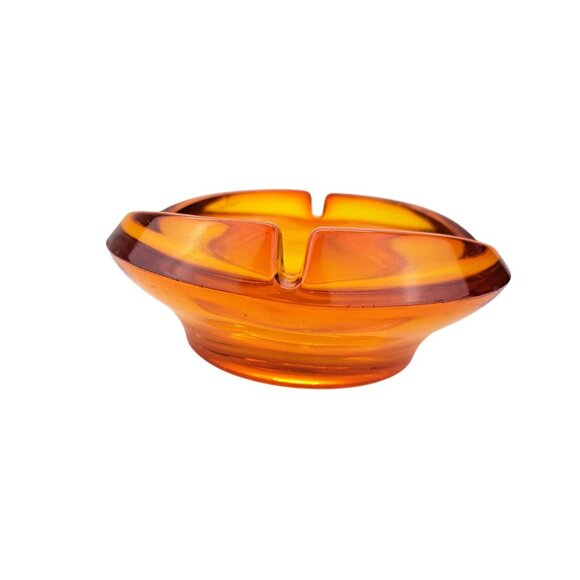 Vintage Viking Persimmon Glass Cadmium Amber Ashtray Tulip Orange MCM 6.5 inches - Picture 6 of 16
